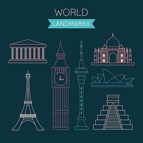 Outlined world landmarks Vector | Free Download