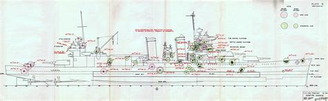 Gunfire Damage Diagram -- USS San Francisco (CA-38) starboard-side view ...