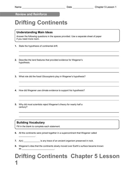 The Continental Drift Hypothesis Worksheet Answers - Thekidsworksheet