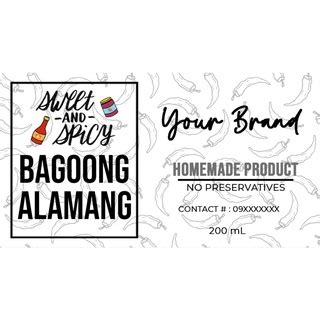 SWEET 'N SPICY BAGOONG ALAMANG Sticker Label for Your Business | Minimalistic Design ...