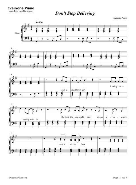 Don't Stop Believing-Journey Stave Preview 1 | Piano sheet music, Dont stop believing, Alto ...