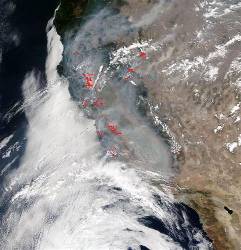 NASA’s Terra Satellite Captures Smoky Pall Over California After Unprecedented Lightning Strikes ...