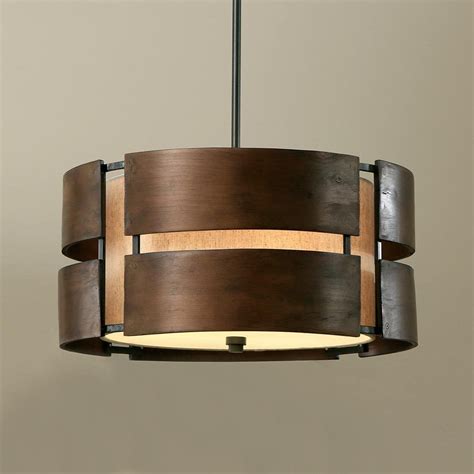 Walnut 3 Light Drum Chandelier Wood Shade Pendant Lamp Home Ceiling ...