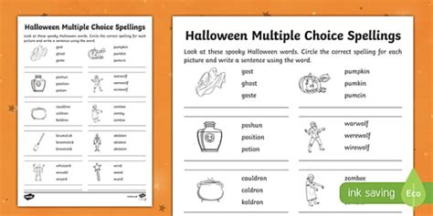 Halloween Multiple Choice Spooky Spellings Worksheet