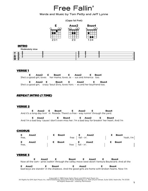 Petty Free Fallin' Sheet Music For Guitar (chords) V2 ...