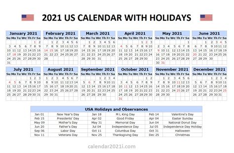 Printable List Of Holidays 2021 - Example Calendar Printable