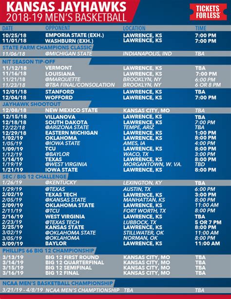 Printable Ku Men's Basketball Schedule - PrintableSchedule.net ...