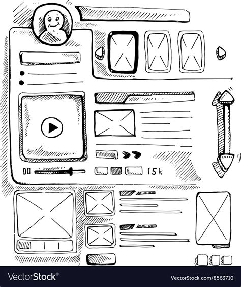 Doodle portfolio wireframe Royalty Free Vector Image