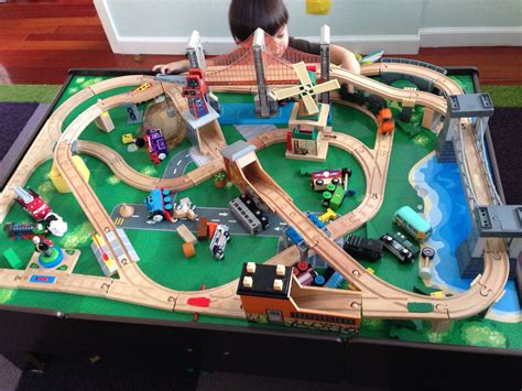 Our most advanced layout ever. Multiple bridges, interlocking paths. | Wooden toy train, Wooden ...