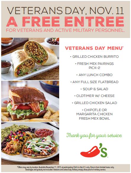 Chilis Veterans Day Menu 2022 - New Years Day 2023