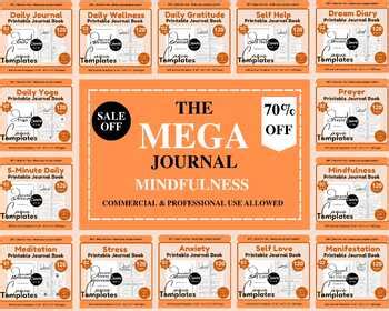 Printable Mindfulness Journal Collection 6''x9''-8.5″x11″ 120 Pages 14 Topics