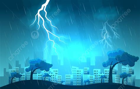 Thunder Storm Lightning Strike Heavy Rain City Building Skyline Cityscape Illustration ...
