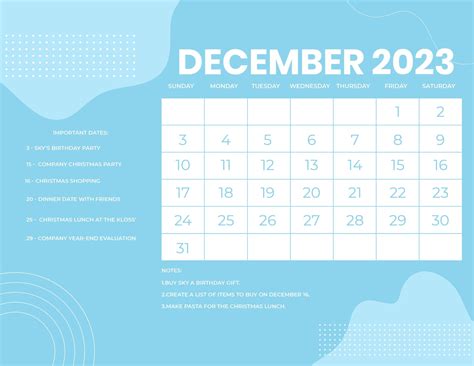 Blue December 2023 Calendar in EPS, Illustrator, JPG, Word, SVG, Google ...