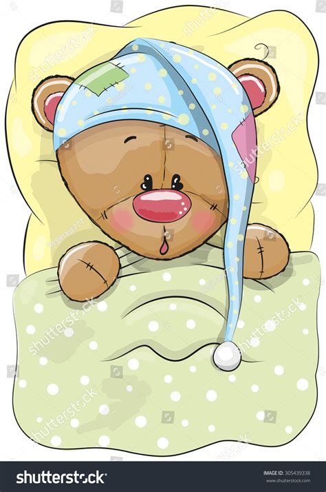 Cute Cartoon Sleeping Teddy Bear Cap Stock Vector 305439338 - Shutterstock