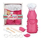 Kitchen Role Play Kids Cooking and Baking Costume Chef Apron Hat 11Pcs Set Pink! | eBay