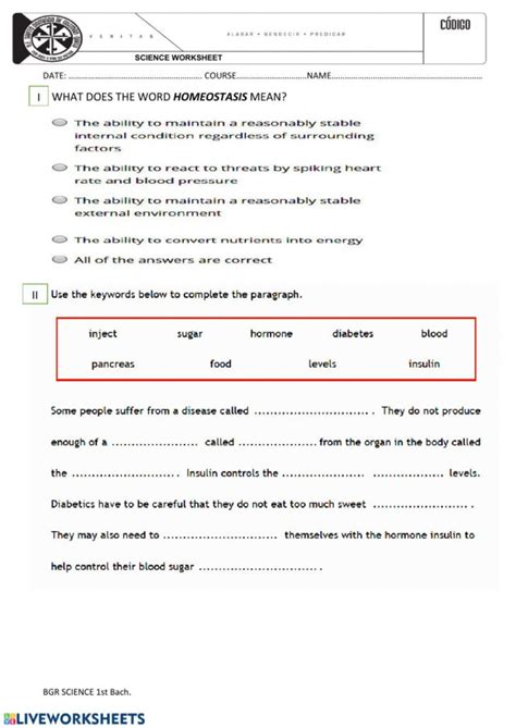 Homeostasis Interactive Worksheet | Anatomy Worksheets