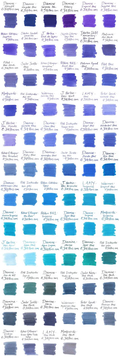 The good kind of Blues. {Blue Fountain Pen Ink Comparison at JetPens.com} | Blue fountain ...