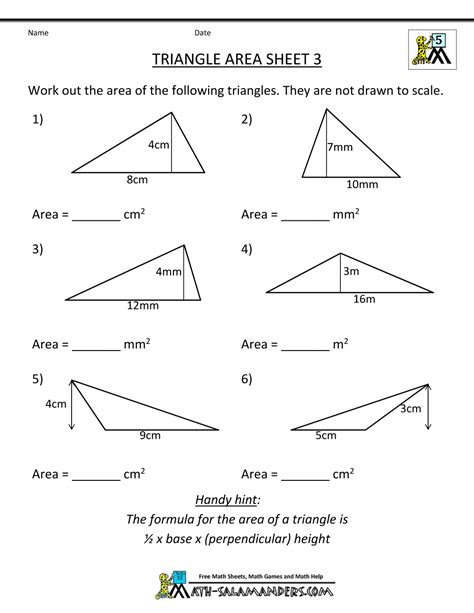 Triangle Area Worksheets