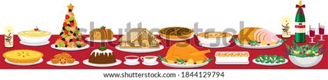 Illustration Vector Flat Cartoon Christmas Dinner Stock Vector (Royalty ...