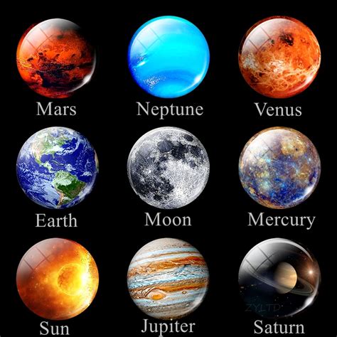 Eight Planets Fridge Magnet Full Moon Earth Solar System Planet Universe Galaxy Nebula Star 30MM ...