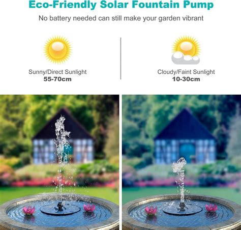 Solar Water Fountain Pump with LED Lights - 7 Nozzles, 3W, 900mAh ...