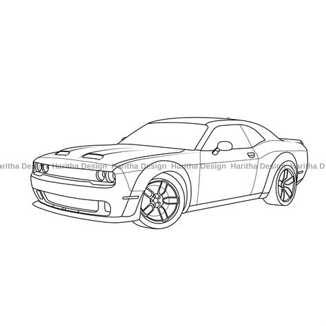 Dodge Challenger 2019 car vector line drawing illustration | Etsy