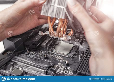 Installing or Repair the Air Cooling System of the PC Processor. Stock ...