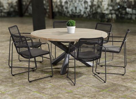 Contemporary 160 cm Teak Garden Dining Table with 6 Slimline Rope Weave ...