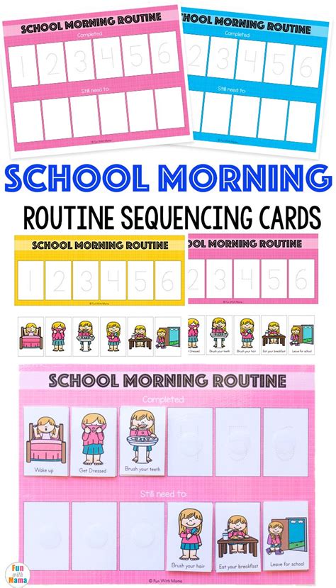 Free printable kids school morning routine cards, sequencing picture ...