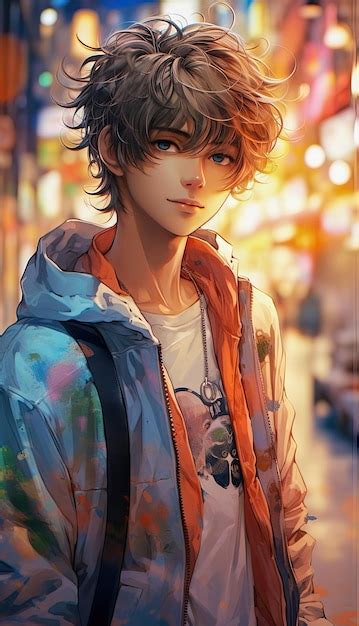 Handsome and cute anime boy in a street of Tokyo | Premium AI-generated image