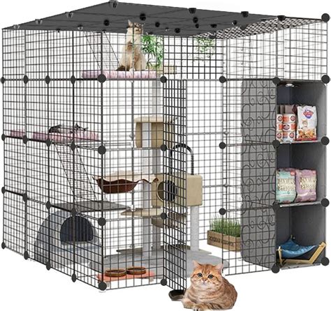 Buy IKARE Cat Cage Large DIY Indoor Pet Home Small Animal House Detachable Playpen with 3 Doors ...