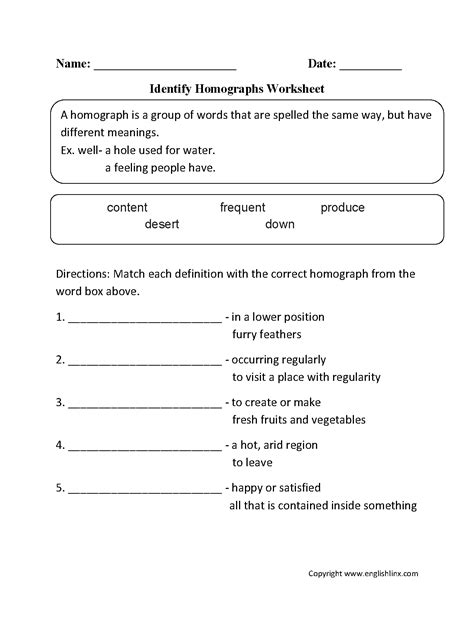 Vocabulary Worksheets | Homograph Worksheets