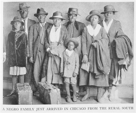 A photograph of an African American family arriving in Chicago after migrating from the rural ...