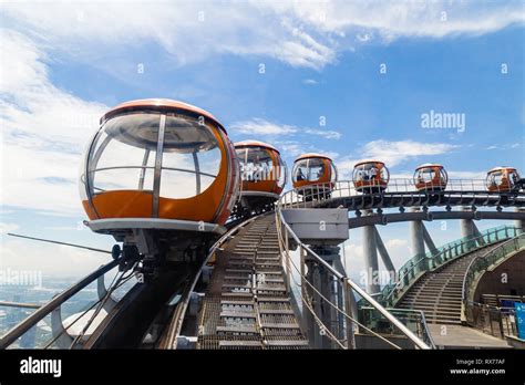 July 2017, Guangzhou, China. Bubble tram on the top of Canton tower in Guangzhou, at 455m ...