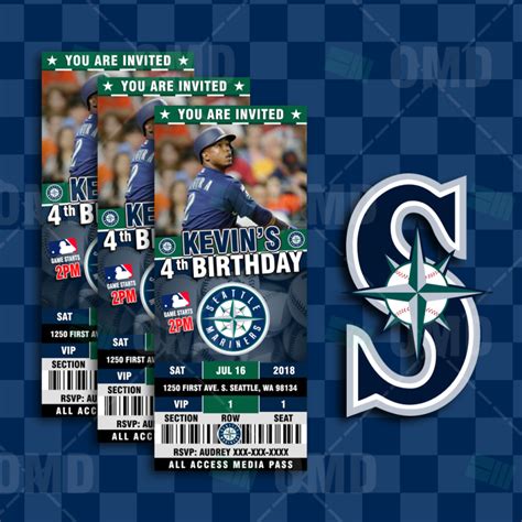 Seattle Mariners Ticket Style Sports Party Invitations – Sports Invites