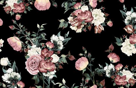 Vintage Pink & Cream Dark Floral Wallpaper Mural | Hovia UK | Floral wallpaper iphone, Vintage ...