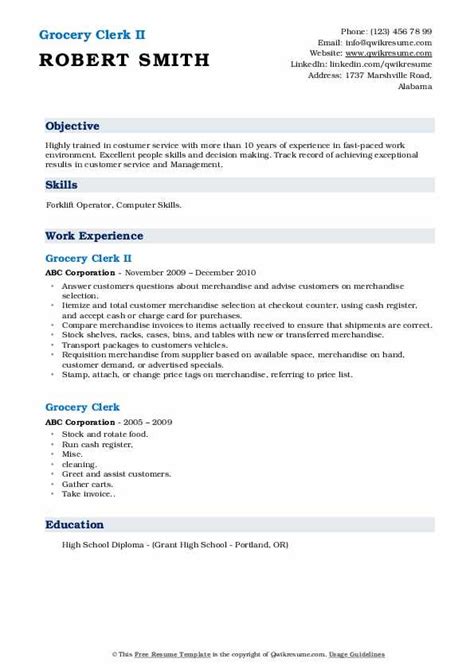 Grocery Clerk Resume Samples | QwikResume