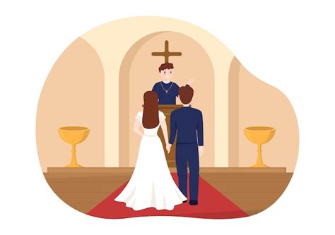 Premium Vector | Wedding Ceremony in the Cathedral Catholic Church Building with the Happy ...