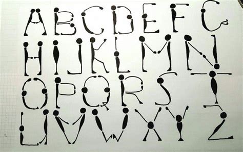 Handmade font with stick figures. Alphabet with stick men. Handmade ...