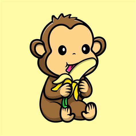 Cute Monkey Eating Banana Fruit Cartoon Vector Icons Illustration. Flat ...