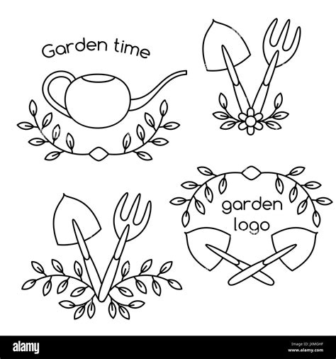 Set of cute vintage gardening tools logo Stock Vector Image & Art - Alamy