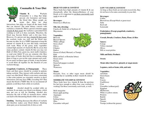 Coumadin Vitamin K Chart | Coumadin _ Your Diet | Warfarin diet ...