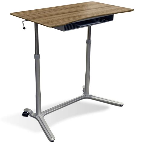 Mobile Sit & Stand Desk - Adjustable Height, Walnut | DCG Stores