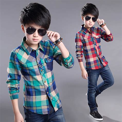 Brand 2017 Children's Clothing Big Boys Spring Summer Smart Plaid Casual Shirt Male Kids Long ...