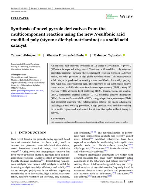 Synthesis of novel pyrrole derivatives from the multicomponent reaction using the new N ...