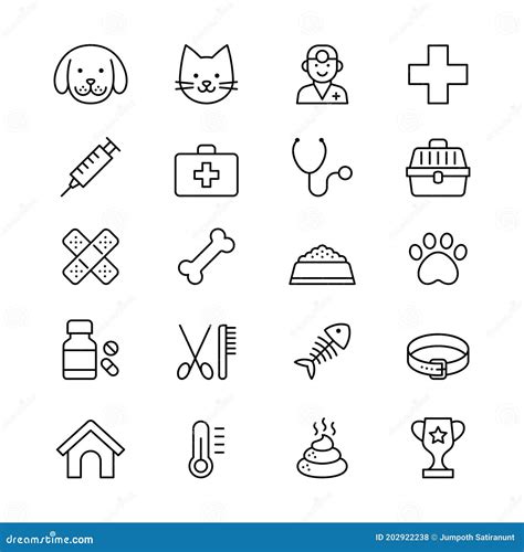 Cute Veterinary Icon Set, Vet Clinic Equipment Symbol Sign, Outline ...