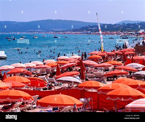 View of the beach of Saint Tropez Pampelonne South of France EU FR FRA ...