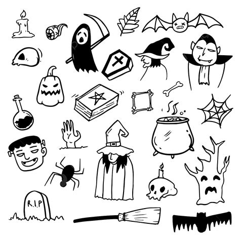 Cute Halloween Silhouette PNG Images, Halloween Cute Cartoon Doodle Set, Car Drawing, Cartoon ...