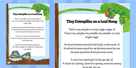 Song Sheet to Support Teaching on The Very Hungry Caterpillar