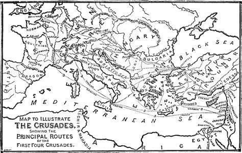 The Crusades. A map of the Mediterranean region showing the principal routes of the European ...